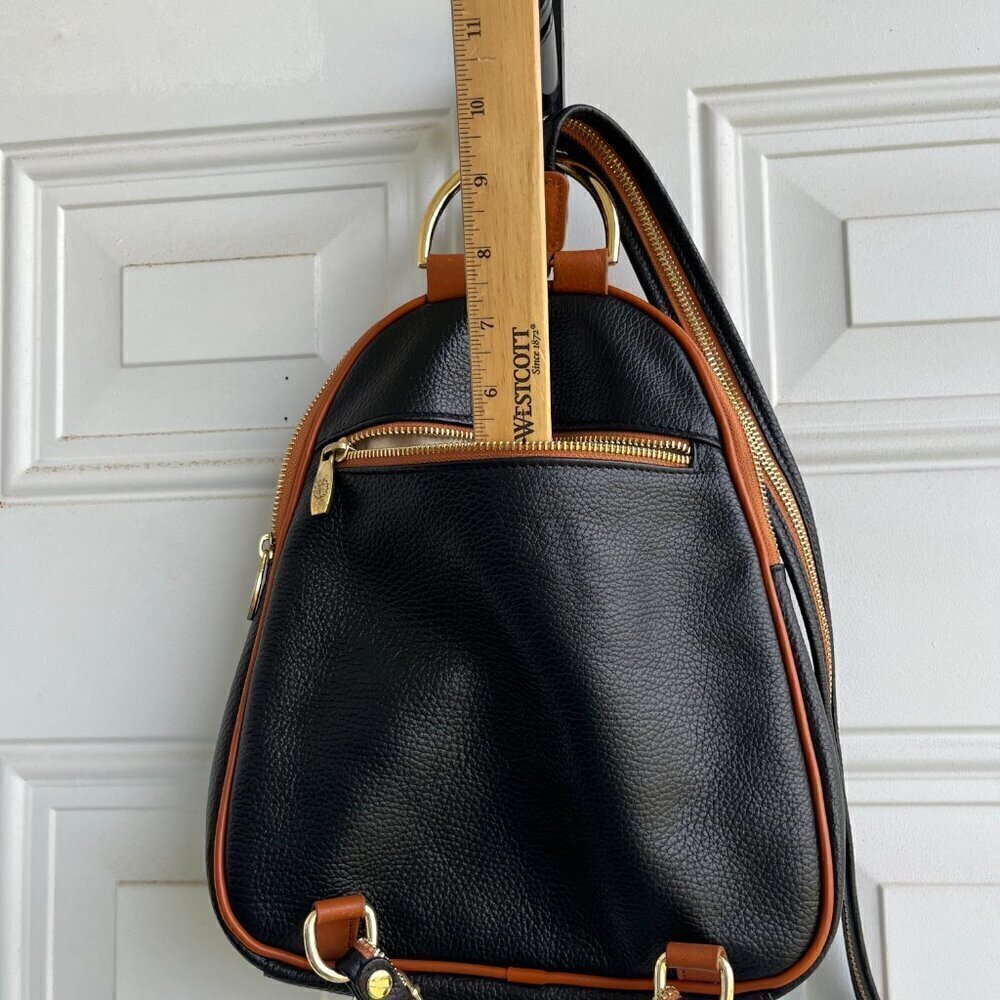 Valentina Italy Genuine Pebble Leather Convertible Backpack - Black/Tan - Picture 12 of 15